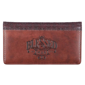 Blessed Man Two-tone Brown Faux Leather Checkbook Cover - Jeremiah 17:7 - Pura Vida Books