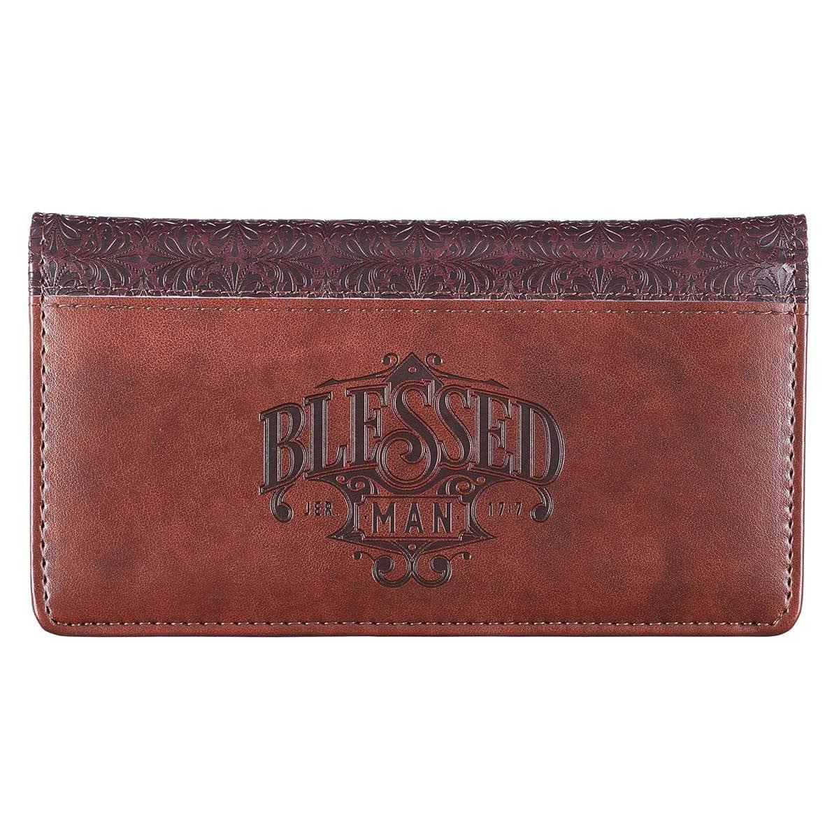 Blessed Man Two-tone Brown Faux Leather Checkbook Cover - Jeremiah 17:7 - Pura Vida Books