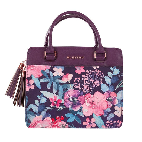 Blessed Purple Floral Faux Leather Purse - Pura Vida Books