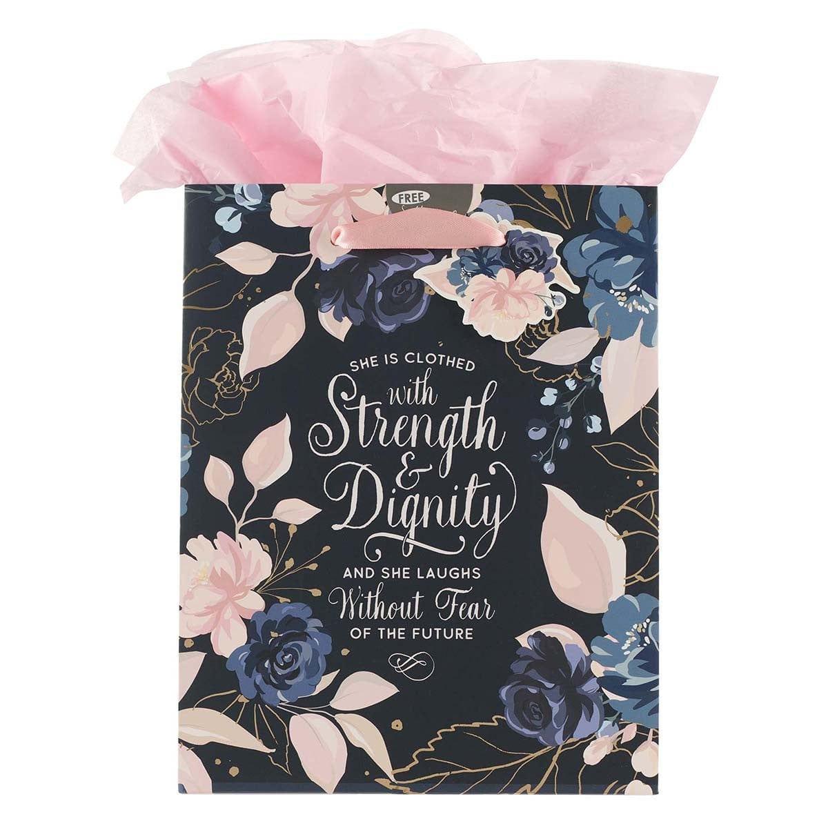 Blue Roses Strength and Dignity Medium Gift Bag - Proverbs 31:25 - Pura Vida Books