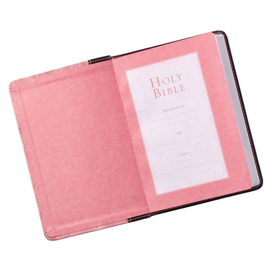 Brown and Pink Half-bound Faux Leather Compact King James Version Bible - Pura Vida Books