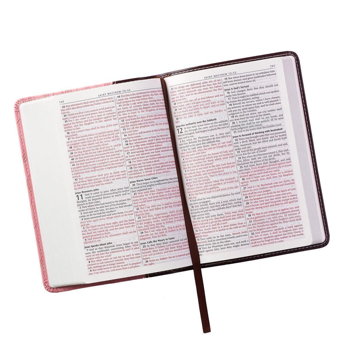 Brown and Pink Half-bound Faux Leather Compact King James Version Bible - Pura Vida Books