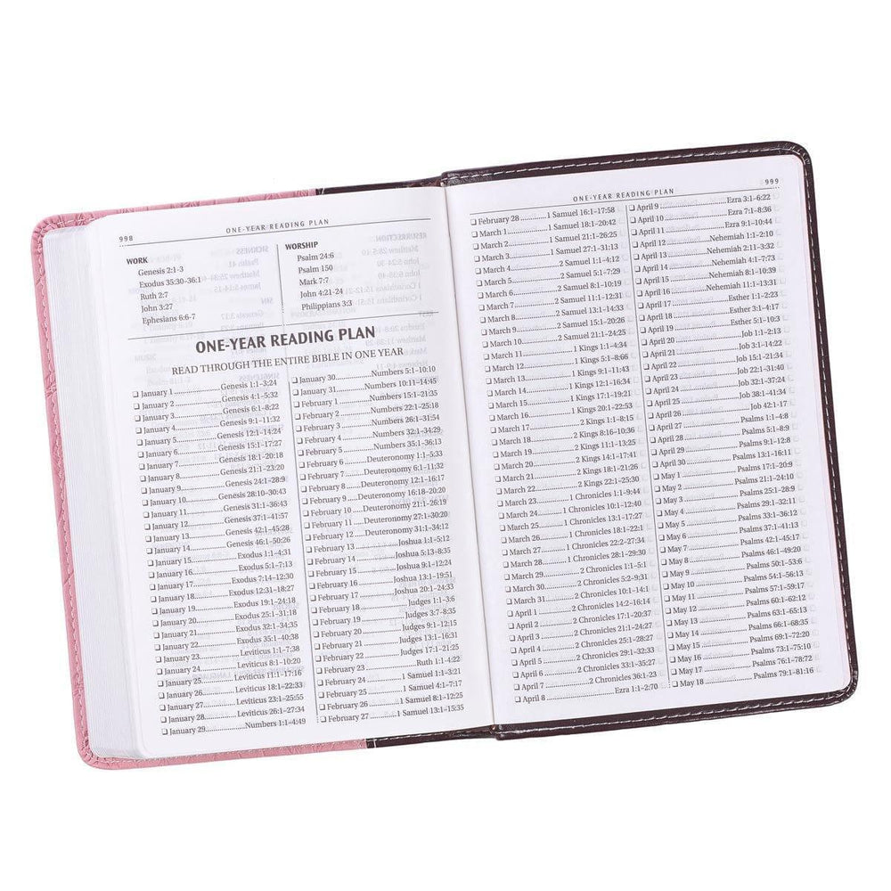 Brown and Pink Half-bound Faux Leather Compact King James Version Bible - Pura Vida Books