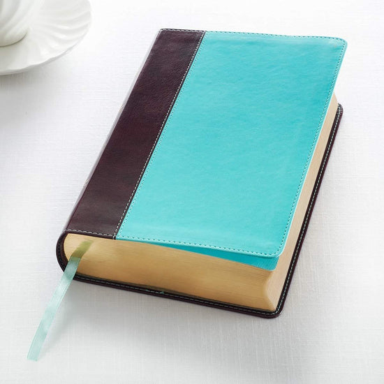 Brown and Turquoise Quarter-bound Faux Leather Giant Print Bible - KJV - Pura Vida Books