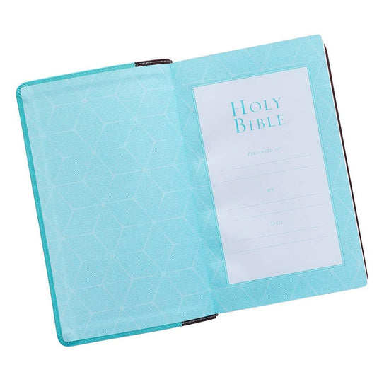 Brown and Turquoise Quarter-bound Faux Leather Giant Print Bible - KJV - Pura Vida Books