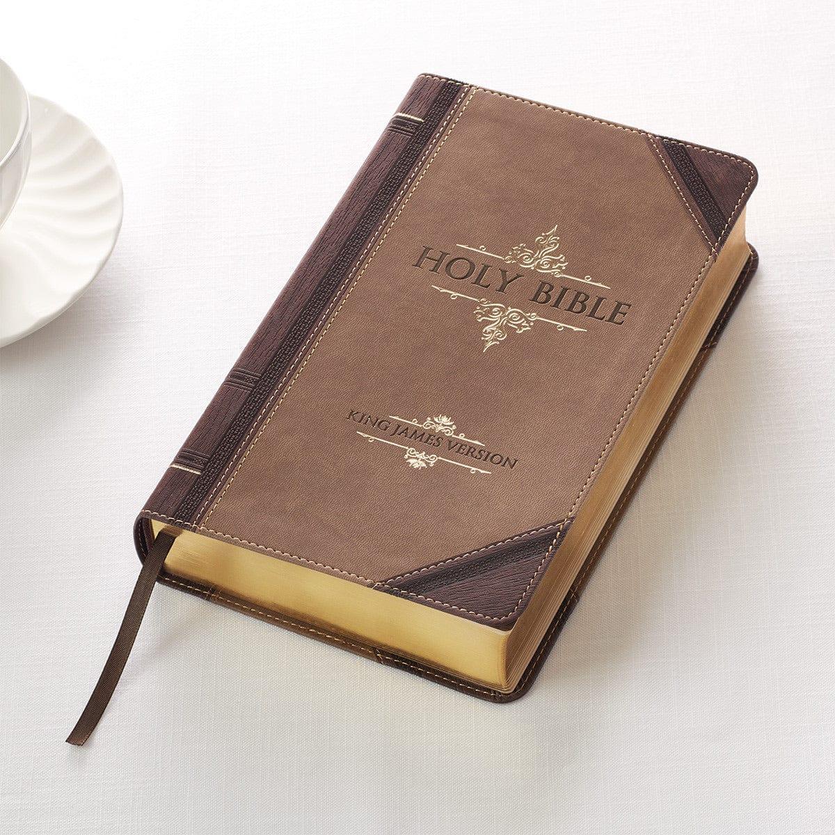 Brown Two-tone Quarter-bound Faux Leather Giant Print King James Version Bible - Pura Vida Books