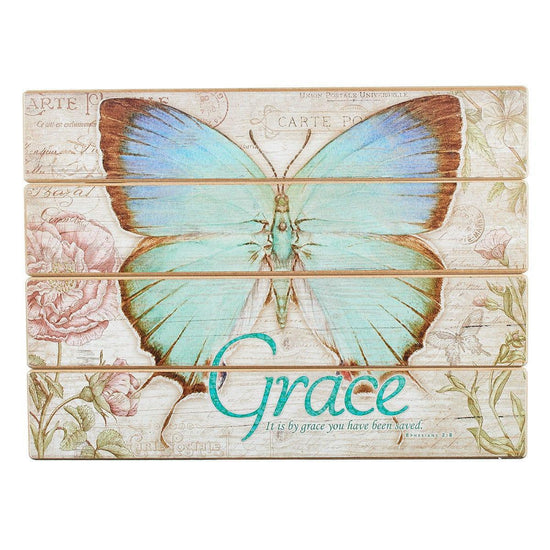 Butterfly Blessings 'Grace' Wall Plaque - Ephesians 2:8 - Pura Vida Books