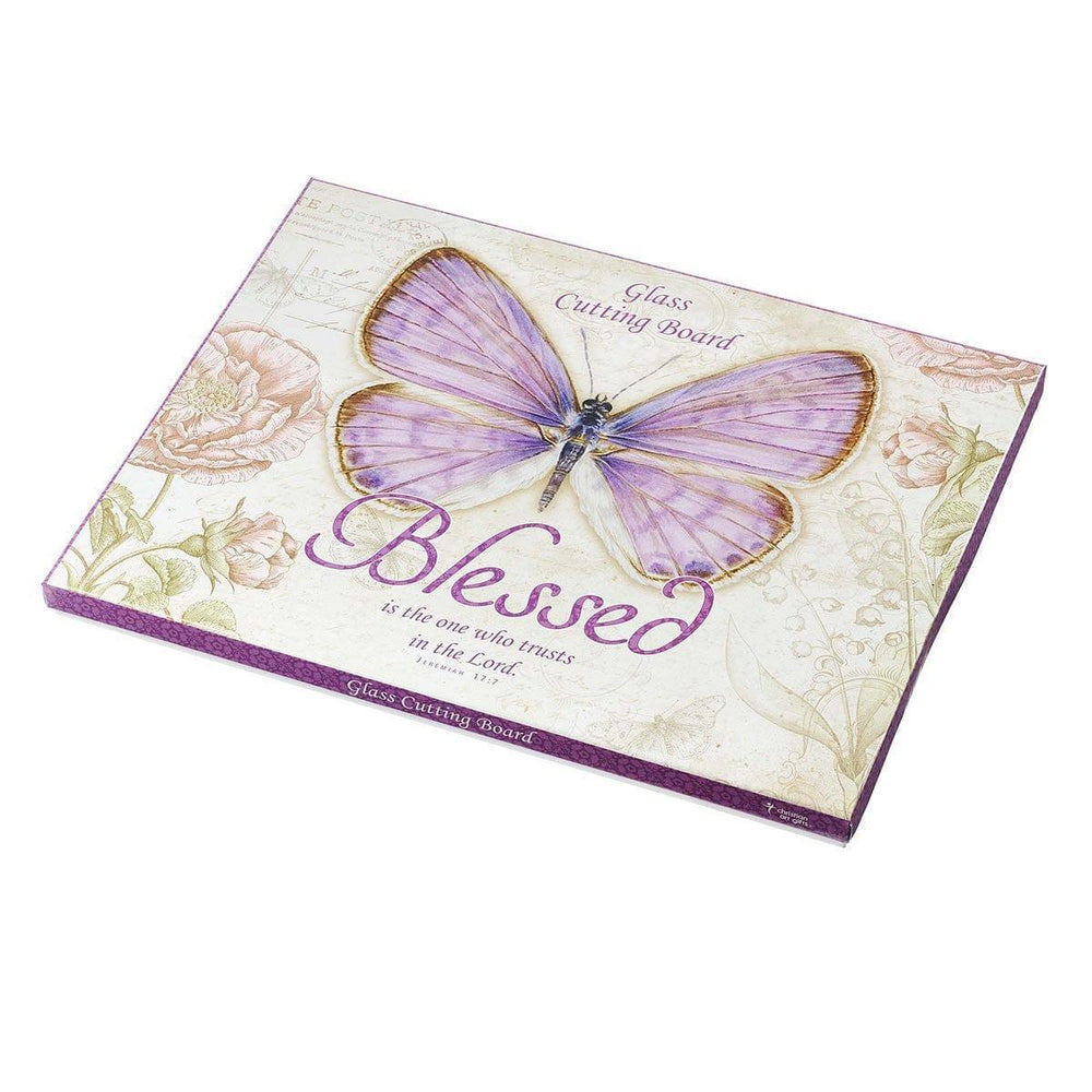Butterfly Blessings Large Glass Cutting Board - Pura Vida Books