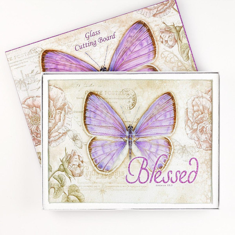 Butterfly Blessings Large Glass Cutting Board - Pura Vida Books