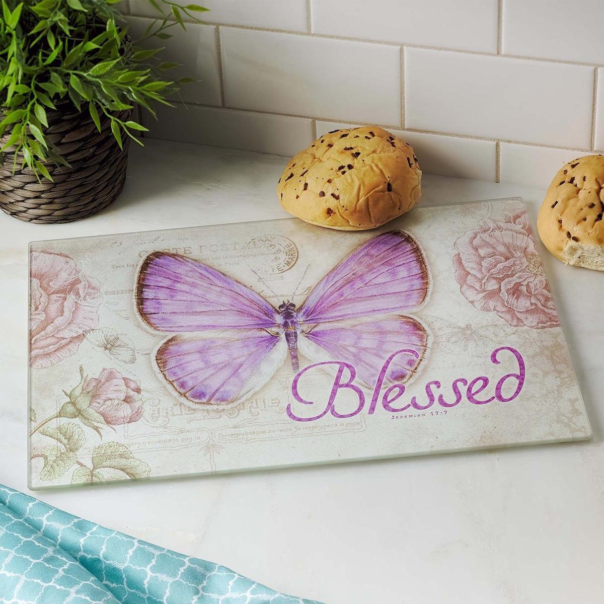 Butterfly Blessings Large Glass Cutting Board - Pura Vida Books