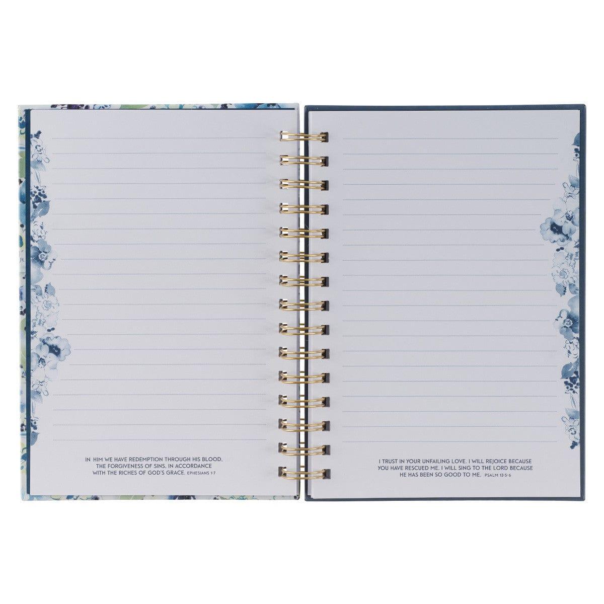 By Grace Blue Posies Large Wirebound Journal - Ephesians 2:8 - Pura Vida Books