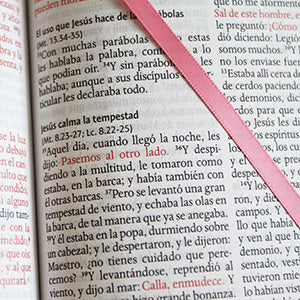 Biblia Reina Valera 1960 letra grande. Piel rosada con flores, tamaño manual