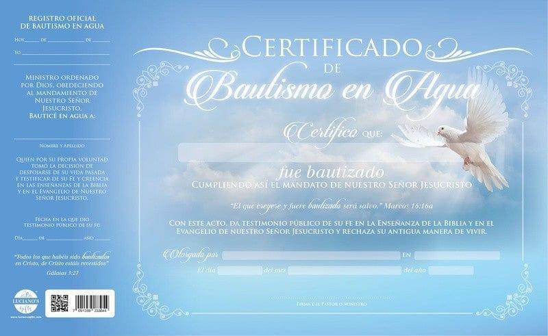 Certificado de Bautismo en Agua - Pura Vida Books