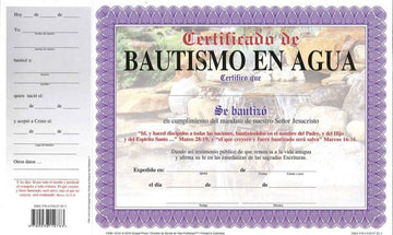 Certificado de Bautismo en Agua - Pura Vida Books