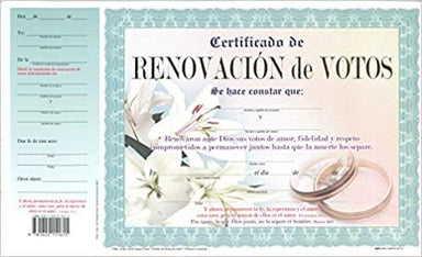 Certificado de Renovacion de Votos - Pura Vida Books