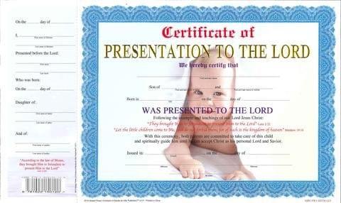 Certificate of Presentation to the Lord - Boy - Pura Vida Books
