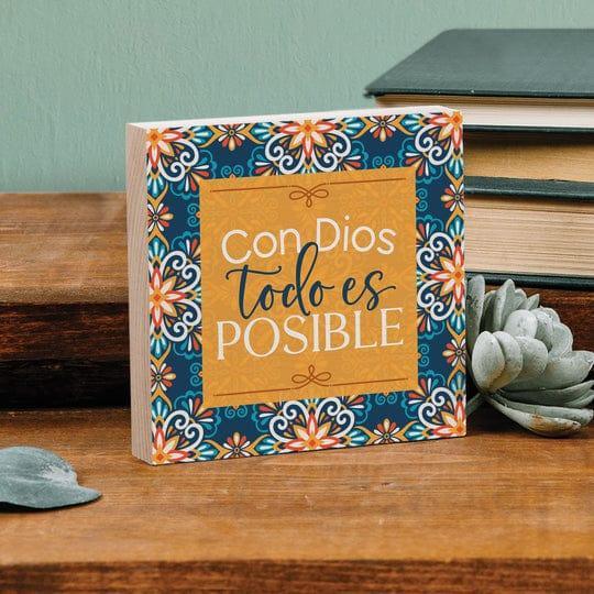 Con Dios Todo Es Posible Wood Block Décor - Pura Vida Books