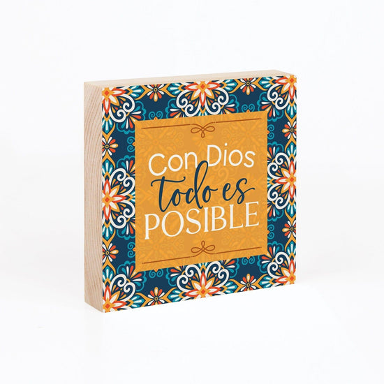 Con Dios Todo Es Posible Wood Block Décor - Pura Vida Books