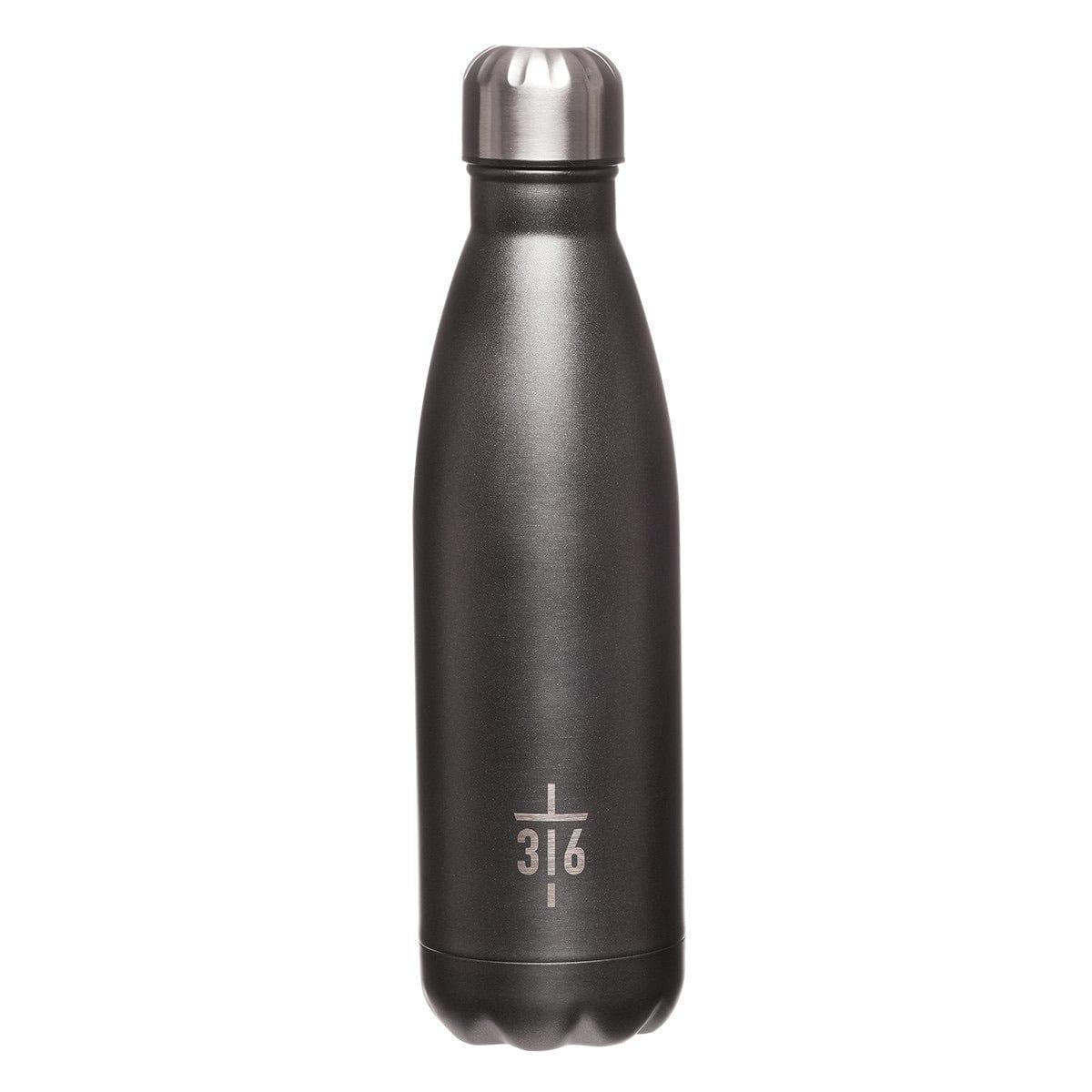 Cross Black Stainless Steel Water Bottle - John 3:16 - Pura Vida Books