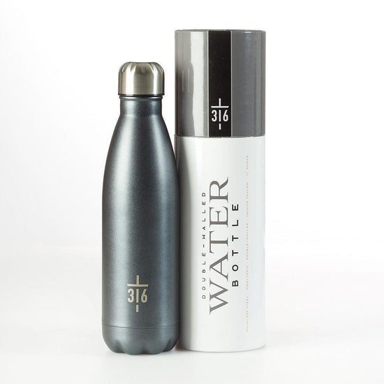 Cross Black Stainless Steel Water Bottle - John 3:16 - Pura Vida Books