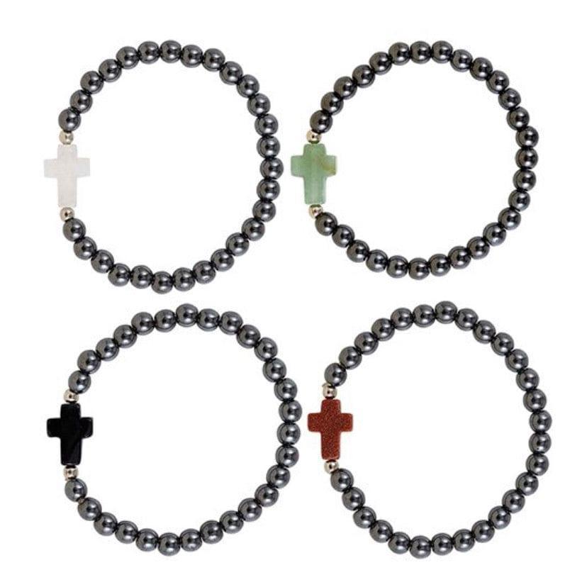 Cross Bracelet - Hematite - Pura Vida Books