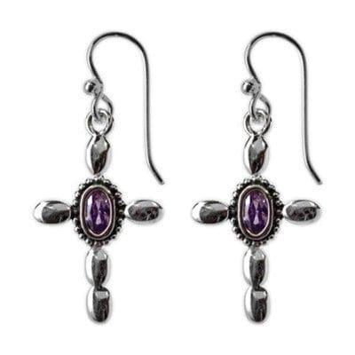 Cross with Amethyst Cubic Zirconia Earrings - Pura Vida Books