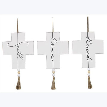 Cruz de madera Faith, Love, Blessed