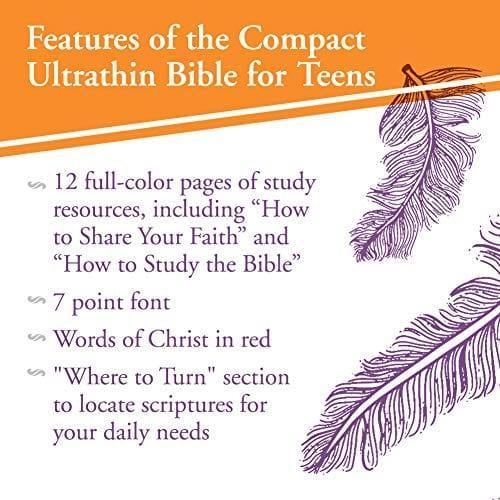 CSB Compact Ultrathin Bible for Teens, Plum Feathers LeatherTouch - Pura Vida Books