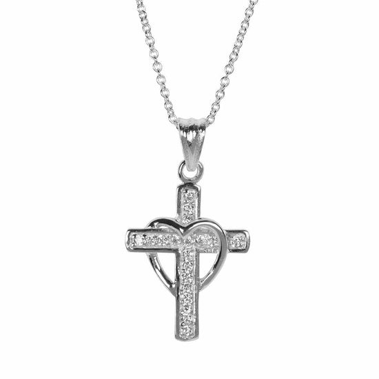 CZ CROSS DRAPED HEART 18" CHAIN - Pura Vida Books