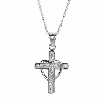 CZ CROSS DRAPED HEART 18" CHAIN - Pura Vida Books