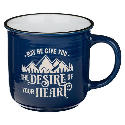 Desires of Your Heart Blue Ceramic Camp Style Mug- Psalm 20:4 - Pura Vida Books