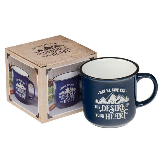 Desires of Your Heart Blue Ceramic Camp Style Mug- Psalm 20:4 - Pura Vida Books