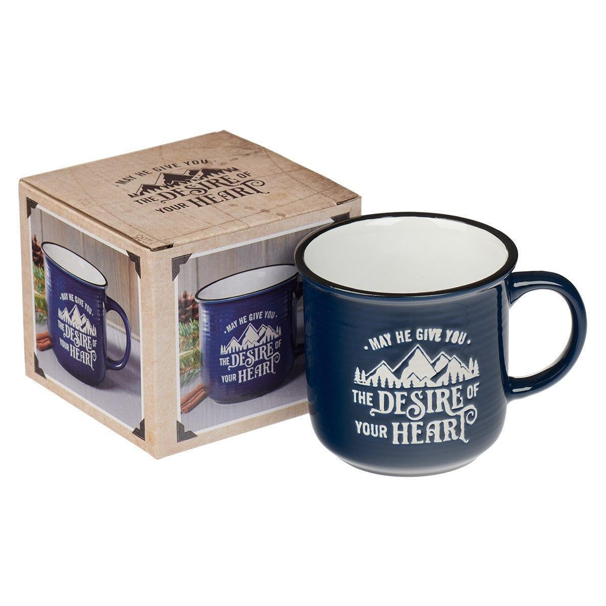 Desires of Your Heart Blue Ceramic Camp Style Mug- Psalm 20:4 - Pura Vida Books