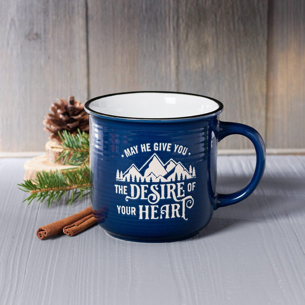 Desires of Your Heart Blue Ceramic Camp Style Mug- Psalm 20:4 - Pura Vida Books