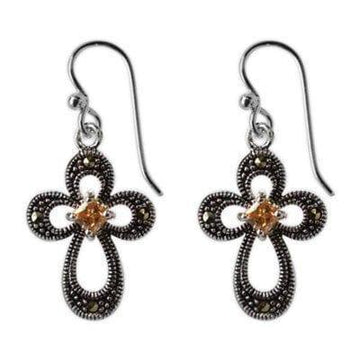 Divine Swiss Cross Earrings, Marcasite with Champagne Cubic Zirconia - Pura Vida Books