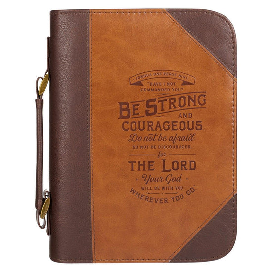 Do Not Be Afraid Two-tone Toffee and Chocolate Brown Faux Leather Bible Cover – Joshua 1:9 - Pura Vida Books