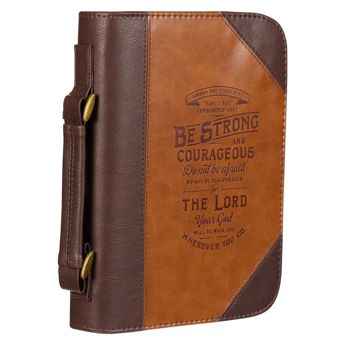 Do Not Be Afraid Two-tone Toffee and Chocolate Brown Faux Leather Bible Cover – Joshua 1:9 - Pura Vida Books