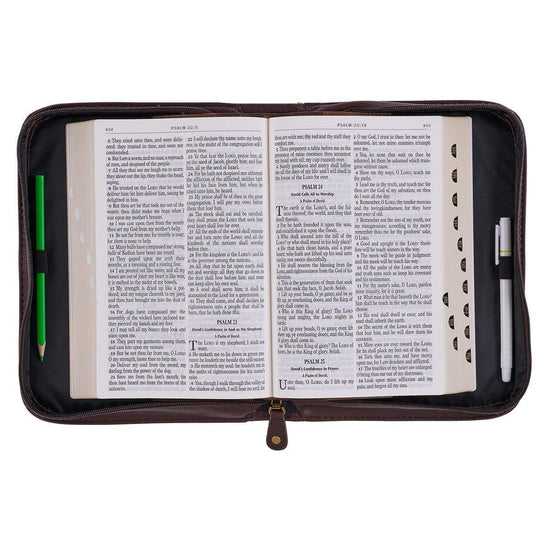 Do Not Be Afraid Two-tone Toffee and Chocolate Brown Faux Leather Bible Cover – Joshua 1:9 - Pura Vida Books