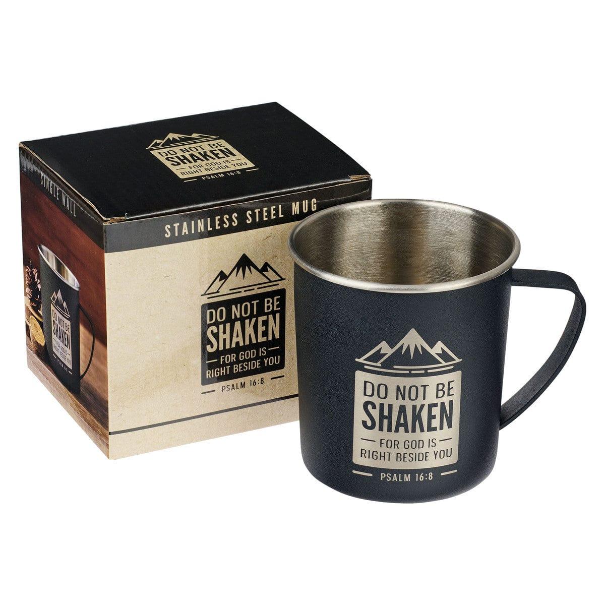 Do Not Be Shaken Black Camp-style Stainless Steel Mug - Psalm 16:8 - Pura Vida Books