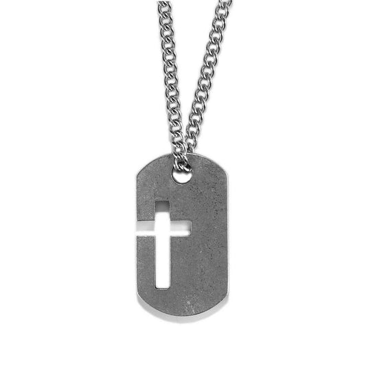 Dogtag Cross Pewter Necklace 24" - Pura Vida Books