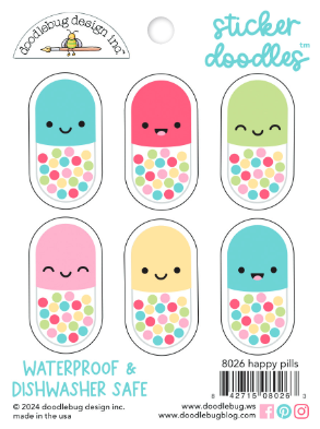 Doodlebug Water Bottle Sticker Doodles-happy pills sticker doodles(pastillas felices)