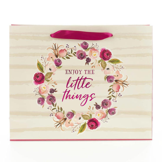 Enjoy The Little Things Large Gift Bag Set in Berry Hues with Card and Tissue Paper - Pura Vida Books