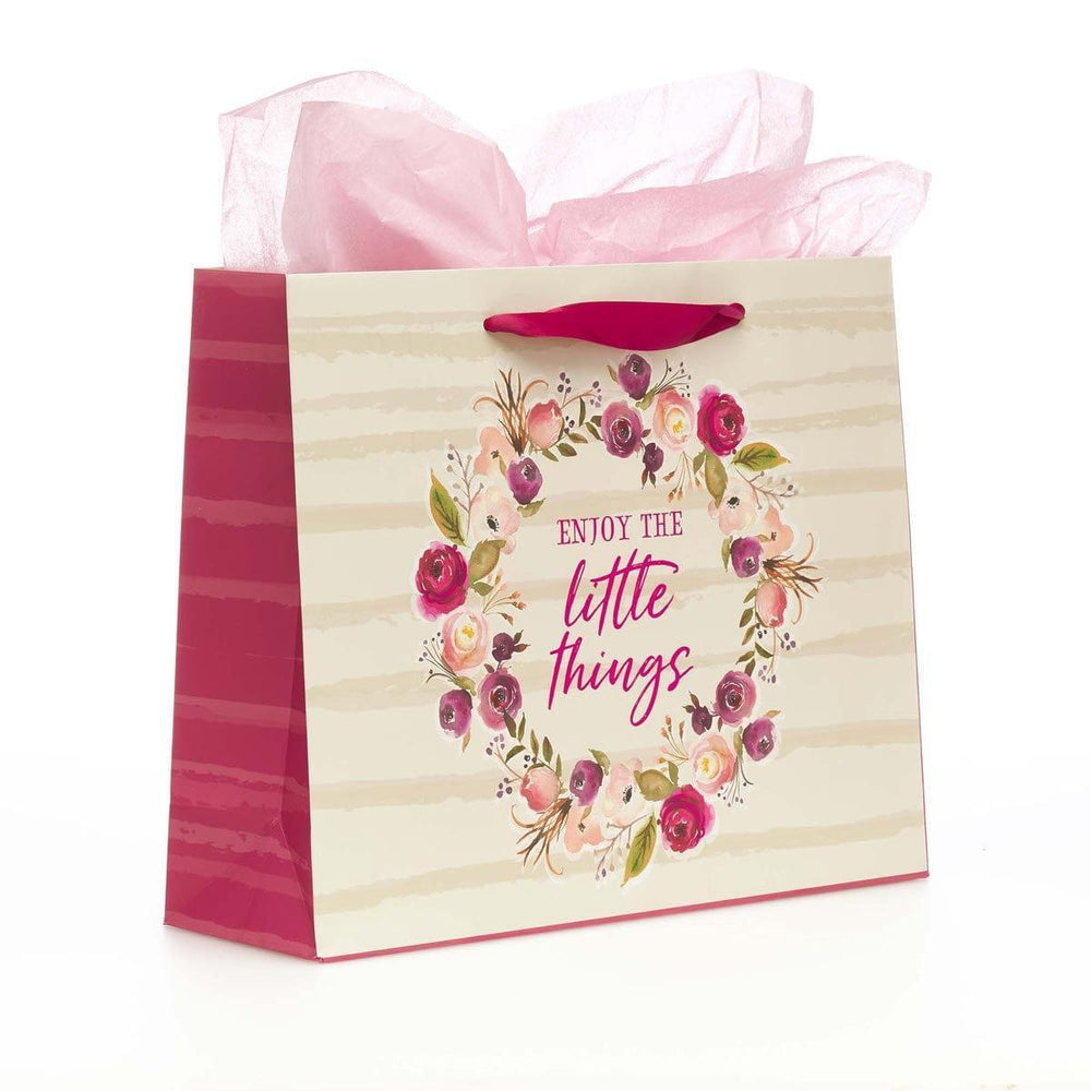 Enjoy The Little Things Large Gift Bag Set in Berry Hues with Card and Tissue Paper - Pura Vida Books