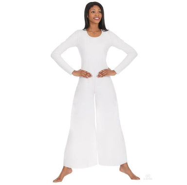 Eurotard Womens Simplicity Polyester Long Sleeve Wide Leg Praise Jumpsuit - White - Pura Vida Books