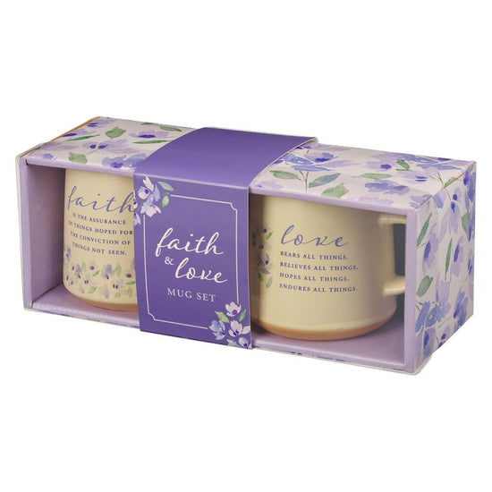 Faith and Love Lilac Purple Ceramic Coffee Mug Set - Pura Vida Books