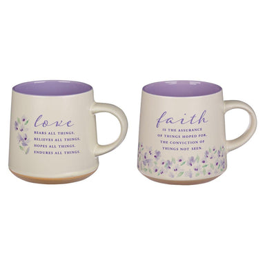 Faith and Love Lilac Purple Ceramic Coffee Mug Set - Pura Vida Books
