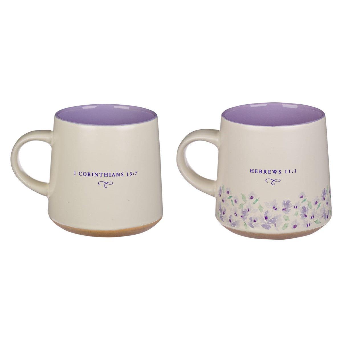 Faith and Love Lilac Purple Ceramic Coffee Mug Set - Pura Vida Books