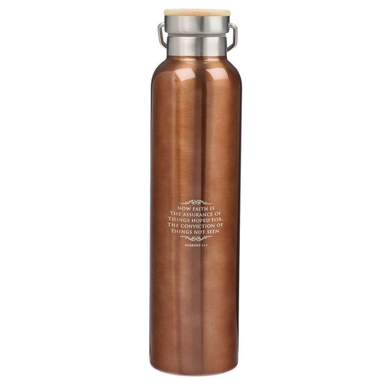 Faith Brushed Gold Stainless Steel Water Bottle - Hebrews 11:1 - Pura Vida Books