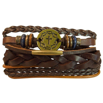 Faith Gear Gold Crown Cross Mens Bracelet Set - Pura Vida Books