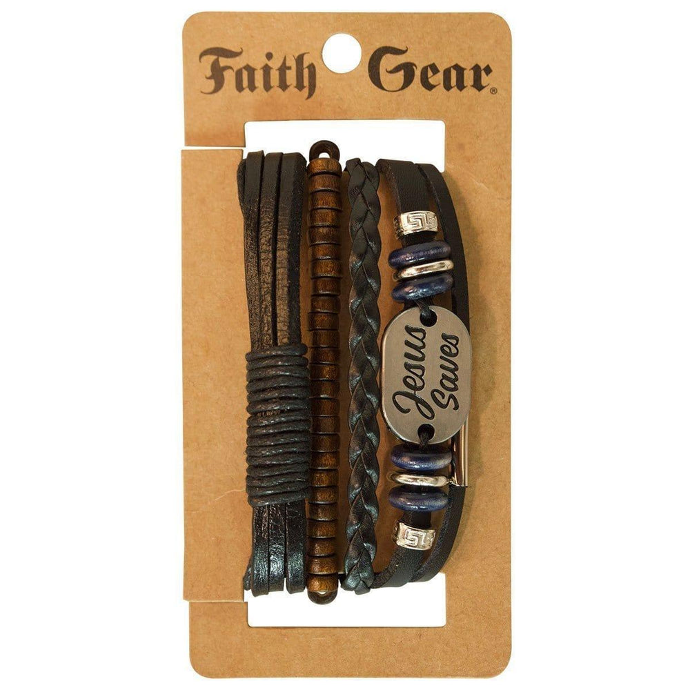 Faith Gear Jesus Saves Mens Bracelet Set - Pura Vida Books